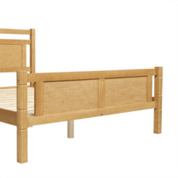 Abrihome 4Ft6 Double Wooden Bed (135X190Cm) In Natural Wood Finish With Rattan Headboard - thumbnail 6