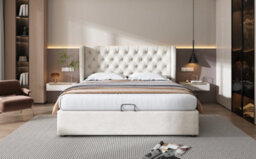 Abrihome Upholstered Bed, With Hydraulic Lever, Functional Bed With Storage, 135 X 190 Cm, Without Mattress, Velvet, Beige - thumbnail 8
