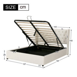 Abrihome Upholstered Bed, With Hydraulic Lever, Functional Bed With Storage, 135 X 190 Cm, Without Mattress, Velvet, Beige - thumbnail 6