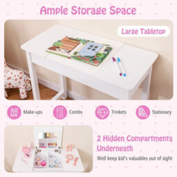Costway Kids Vanity Set 2 In 1 Vanity Table & Chair Set W/ Flip Top Mirror-White - thumbnail 3