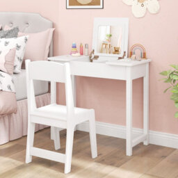 Costway Kids Vanity Set 2 In 1 Vanity Table & Chair Set W/ Flip Top Mirror-White - thumbnail 8