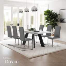 Tectake Set Of 8 Dining Chairs - Cantilevered, High Backrest, Flat Steel Frame  - Grey - thumbnail 8