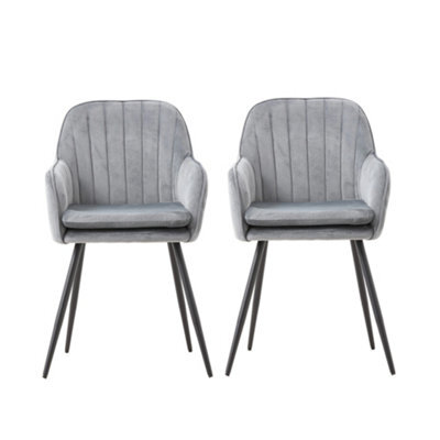 Thehotsale Set Of 2 Grey Velvet Dining Chairs With Armrests And Black Iron Legs - image 1