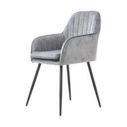 Thehotsale Set Of 2 Grey Velvet Dining Chairs With Armrests And Black Iron Legs - thumbnail 4