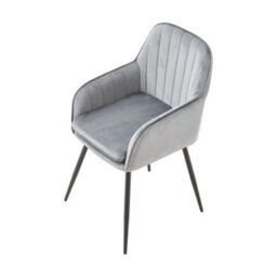 Thehotsale Set Of 2 Grey Velvet Dining Chairs With Armrests And Black Iron Legs - thumbnail 5