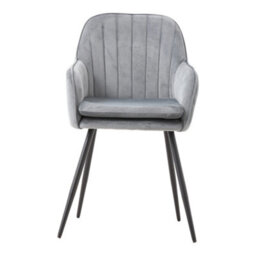 Thehotsale Set Of 2 Grey Velvet Dining Chairs With Armrests And Black Iron Legs - thumbnail 3