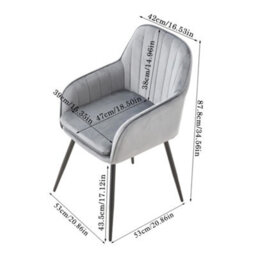 Thehotsale Set Of 2 Grey Velvet Dining Chairs With Armrests And Black Iron Legs - thumbnail 8