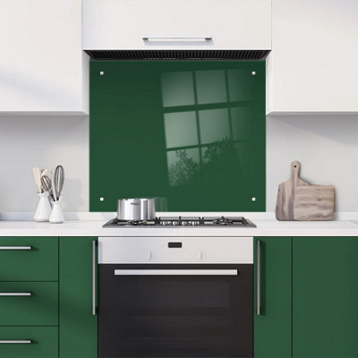 70 X 90Cm Dark Green Glass Kitchen Splashback Splatter Screen Pre Drilled Holes Wall Hanging Fixings Included - image 1