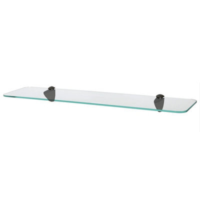 Harbour Housewares Rounded Floating Glass Shelf - 60Cm - Black Brackets - Bathroom Shower Storage Vanity Display Unit Shelf - image 1