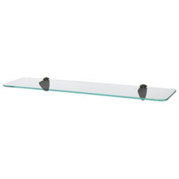 Harbour Housewares Rounded Floating Glass Shelf - 60Cm - Black Brackets - Bathroom Shower Storage Vanity Display Unit Shelf - thumbnail 1