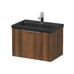 Aveli Fluted 600mm Bathroom Vanity Unit Basin Wall Hung Cupboard Soft Close Walnut - thumbnail 5