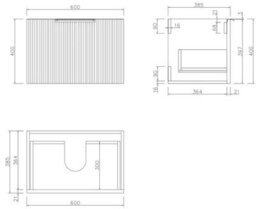 Aveli Fluted 600mm Bathroom Vanity Unit Basin Wall Hung Cupboard Soft Close Walnut - thumbnail 6