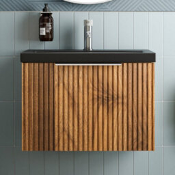 Aveli Fluted 600mm Bathroom Vanity Unit Basin Wall Hung Cupboard Soft Close Walnut