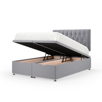 Bedmaster Silver Plush Velvet Ottoman Divan Base And Button Headboard Single - image 1
