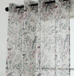"Curtains at Home Pair Exotic Bird Blossom Design Eyelet Ring Top White Voile Panels - 54"" (137Cm) Drop"
