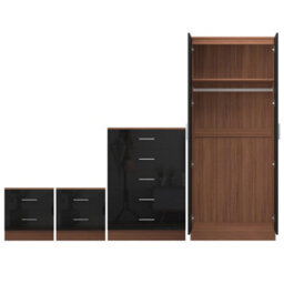 Reflect 2 Door Mirror Wardrobe, 5 Drawer Chest, 2X 2 Drawer Bedsides - Black Gloss & Walnut - Modern Bedroom Furniture Set - thumbnail 6