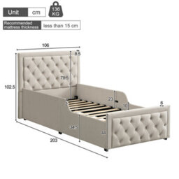 Modernluxe 3Ft Single Bed, 90X190 Cm, Ottoman Bed, Hydraulic Bed, With Headboard And Large Storage Space, Velvet, Beige - thumbnail 4