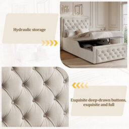 Modernluxe 3Ft Single Bed, 90X190 Cm, Ottoman Bed, Hydraulic Bed, With Headboard And Large Storage Space, Velvet, Beige - thumbnail 5