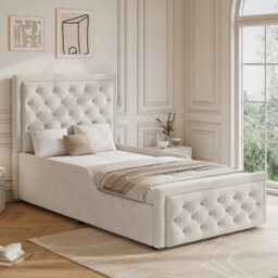 Modernluxe 3Ft Single Bed, 90X190 Cm, Ottoman Bed, Hydraulic Bed, With Headboard And Large Storage Space, Velvet, Beige - thumbnail 2
