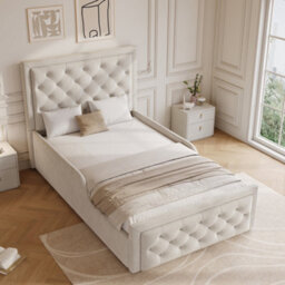 Modernluxe 3Ft Single Bed, 90X190 Cm, Ottoman Bed, Hydraulic Bed, With Headboard And Large Storage Space, Velvet, Beige - thumbnail 3