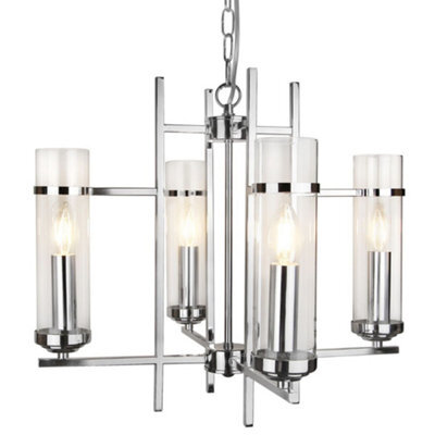 Long Life Lamps Company Modern 4 Lamp Lantern Pendant Light Glass Shades Chain Suspended Ceiling Light Chrome H3040 - image 1