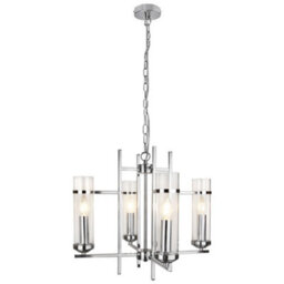Long Life Lamps Company Modern 4 Lamp Lantern Pendant Light Glass Shades Chain Suspended Ceiling Light Chrome H3040 - thumbnail 3