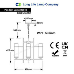 Long Life Lamps Company Modern 4 Lamp Lantern Pendant Light Glass Shades Chain Suspended Ceiling Light Chrome H3040 - thumbnail 2