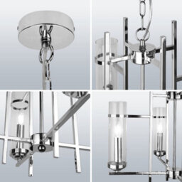Long Life Lamps Company Modern 4 Lamp Lantern Pendant Light Glass Shades Chain Suspended Ceiling Light Chrome H3040 - thumbnail 6
