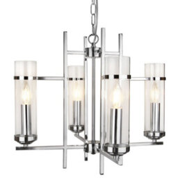 Long Life Lamps Company Modern 4 Lamp Lantern Pendant Light Glass Shades Chain Suspended Ceiling Light Chrome H3040 - thumbnail 1