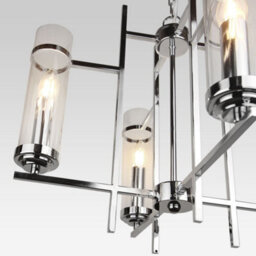 Long Life Lamps Company Modern 4 Lamp Lantern Pendant Light Glass Shades Chain Suspended Ceiling Light Chrome H3040 - thumbnail 5