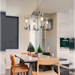 Long Life Lamps Company Modern 4 Lamp Lantern Pendant Light Glass Shades Chain Suspended Ceiling Light Chrome H3040 - thumbnail 9
