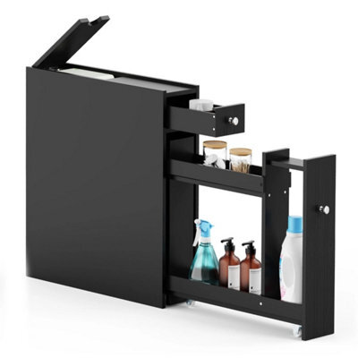 Black Slimline Narrow Bathroom Storage Cabinet With Shelving - image 1