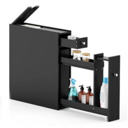 Black Slimline Narrow Bathroom Storage Cabinet With Shelving - thumbnail 1