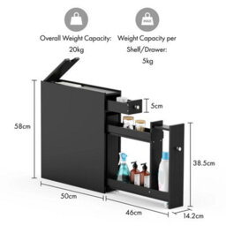 Black Slimline Narrow Bathroom Storage Cabinet With Shelving - thumbnail 2