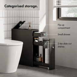 Black Slimline Narrow Bathroom Storage Cabinet With Shelving - thumbnail 4