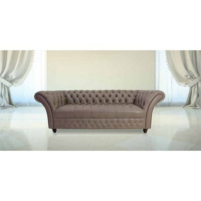 Chesterfield 3 Seater Milton Mushroom Leather Sofa Bespoke In Balmoral Style - image 1