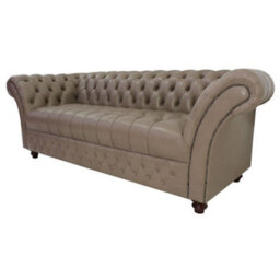 Chesterfield 3 Seater Milton Mushroom Leather Sofa Bespoke In Balmoral Style - thumbnail 3
