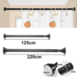 Black 125To220Cm Heavy Duty Extendable Telescopic Shower Curtain Pole Rail Rod Bath Door Window - thumbnail 3