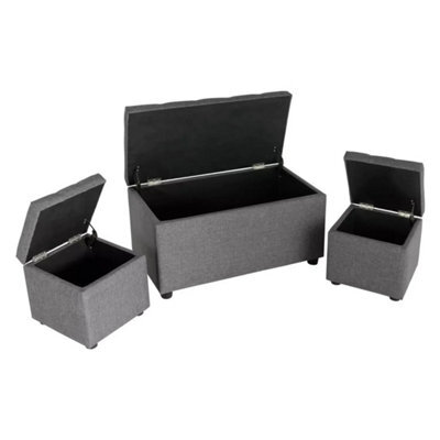 Grey Fabric Storage Ottoman Bench With Stools - image 1