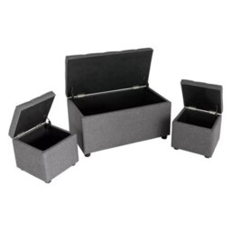 Grey Fabric Storage Ottoman Bench With Stools