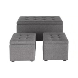 Grey Fabric Storage Ottoman Bench With Stools - thumbnail 2