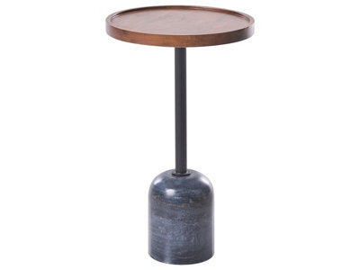 Wyld And Coco Luxecasa Round Side Table, Brown Mango Wood Top With Black Marble Base, 30 X 50 Cm - image 1