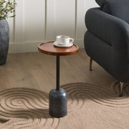 Wyld And Coco Luxecasa Round Side Table, Brown Mango Wood Top With Black Marble Base, 30 X 50 Cm - thumbnail 2