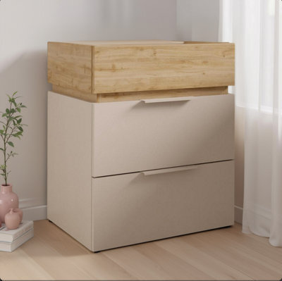 FurniComp LTD Furnicomp Luke 3 Drawer Bedside Table - Cashmere & Cadiz Oak - image 1