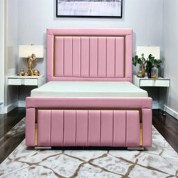 UKBEDFURNITURE Princess Pink Plush Valvet Upholstered Bed Frame Only - Slatted Base - 48 Inch Headboard