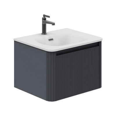 Plum&clay Isla Ribbed Fluted Grey Wall Hung Drawer Vanity Unit & White Basin Set (W)600mm - image 1