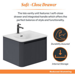 Plum&clay Isla Ribbed Fluted Grey Wall Hung Drawer Vanity Unit & White Basin Set (W)600mm - thumbnail 4