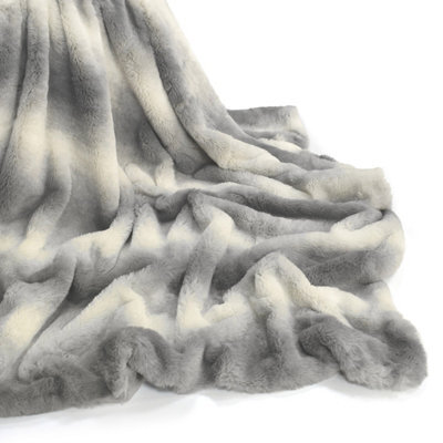 Velosso Elegant Faux Rabbit Fur Thermal Warm Throw Blanket - Soft, Plush Animal Print For Sofa - 127Cm X 147Cm - Grey