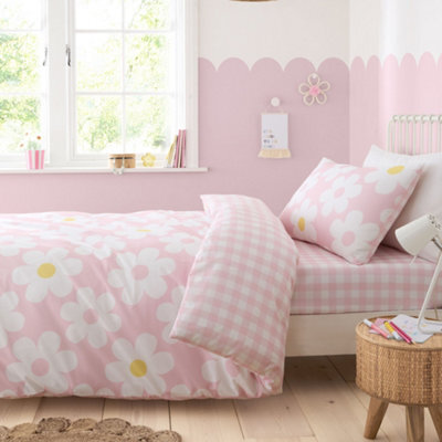 Bedlam Retro Daisy Easy Care Nostalgic Floral Print Pink Duvet Cover Set - image 1