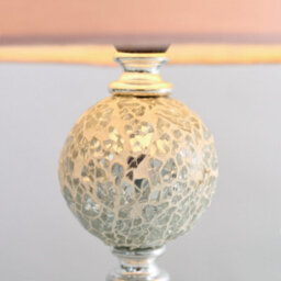 Valuelights Harmony Modern Decorative Chrome And Mosaic Crackle Glass Table Lamp With Pink Shade - thumbnail 3